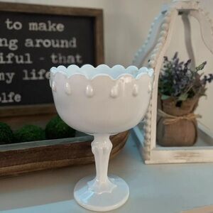 Vintage Indiana Milk Glass,Teardrop Compote Pedestal Bowl,Candy Dish,Centerpiece